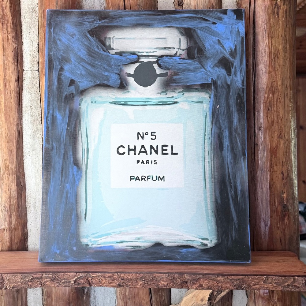 Chanel No 5 Canvas Wall Art Print - Abstract Blue Brushstroke Glam Decor 16x20